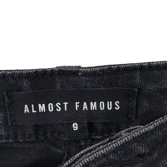 Almost Famous Juniors Distressed Flared Jeans Size 9 Black Stretch Denim Raw Hem - Picture 6 of 7